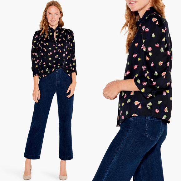 Nic+Zoe Party Pears Button Front Top, Black Mul Size S New w/Tag Retail $148 - Picture 2 of 13